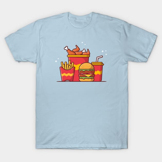 Burger with Fried Chicken, French Fries And Soda T-Shirt by Catalyst Labs